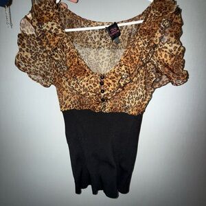 bebe Leopard Print Ruffle Blouse